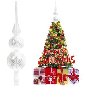 SKYYUE Puntale Albero di Natale Vetro, Bianco Cima Albero di Natale 31 cm Topper Albero di Natales Punta Christmas Tree Topper Decorazione Natalizie (Bianco Perla)