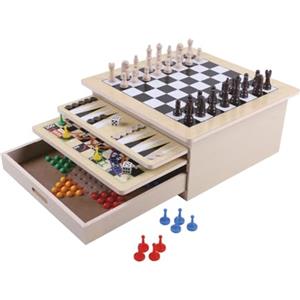 Palmitessa Scacchiera in Legno Multigioco da Tavolo 10 in 1 in Legno - Set Completo con Scacchi, Dama, Backgammon, Ludo, Tris, Gioco dell'Oca, Domino, Mikado, Carte e Dadi - Giochi Classici per Bambini, Adulti