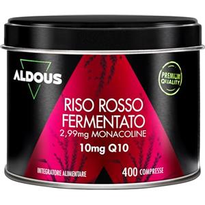 Aldous Bio Riso Rosso Fermentato con Coenzima Q10-400 Compresse - +1 Anno - Supporto Cardiovascolare - 2,99 mg di Monacolina K - Lievito Riso Rosso per Cuore e Colesterolo - Senza Citrinina - ALDOUS