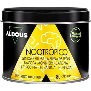 Aldous Bio Nootropico - 80 Capsule - Con L-Tirosina, Bacopa Monnieri e Ginkgo Biloba Lions Mane, Caffeina, Tirosina, Teanina, Huperzia- Concentrazione, Memoria, Energia - per Cervello - Migliora Focus - ALDOUS