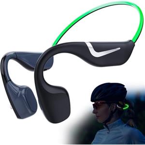 MONODEAL Cuffie conduzione ossea, Open Ear Auricolari Bluetooth 5.3 verdi con luce intelligente, 20 ore di autonomia, IPX7 resistenti al sudore, ideali per corsa e ciclismo