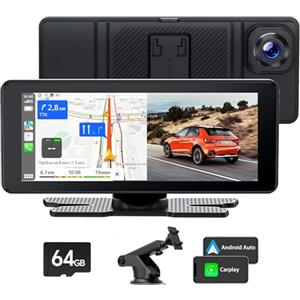 Volam Carplay Wireless Android Auto Portatile Autoradio, 6.86 Pollici Schermo Per Auto con Fotocamera Frontale da 2,5K, Touchscreen, Supporta Vivavoce Bluetooth 5.0/Navigazione/Siri/Airplay/FM/AUX