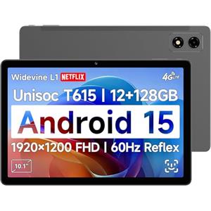 BNCF Tablet Android 15 10,1" FHD IPS 1920x1200, 60Hz, Widevine L1, Unisoc T615 (8 core), 12GB+128GB (espansibile fino a 1TB), 4G LTE, Wifi 2.4G/5G, BT5.0, GPS, fotocamera 5MP, batteria 6500mAh
