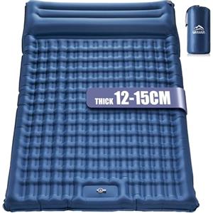 wulwun Materasso da Campeggio Autogonfiabile Double, 12-15CM di Spessore, Materasso Gonfiabile per 2 Persone Pompa Integrata, Materasso Ultra Leggero per Backpacking, Escursioni, Viaggi Tenda (Blu)