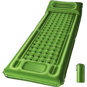 WULWUN Materassino da Campeggio Autoinflabile Singolo, 12 cm Spessore, Materasso Gonfiabile Ultra leggero Pompa Integrata, Impermeabile, Connettibile per Escursioni, Campeggio, Viaggi in Tenda (Verde)