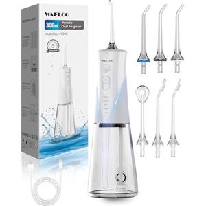 WAFLOO Idropulsore Dentale con 5 Modalità e 6 Beccucci - Design Portatile e Ricaricabile, Serbatoio da 300ml, Pulizia Profonda per Denti e Gengive, Impermeabile IPX7, Sicuro per Bagno e Doccia