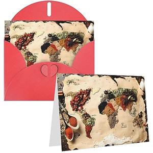 WiNwon Biglietto di auguri con stampa di mappamondo composto da spezie, biglietto di ringraziamento personalizzato, biglietti vuoti con buste per tutte le occasioni