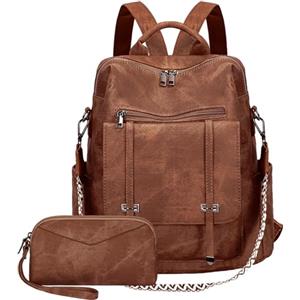 Leathario Zaino Donna in Pelle Vegana Impermeabile Antifurto,Borsa Elegante 3-in-1,Zaino da Lavoro, Viaggio e Uso Quotidiano(Marrone scuro)