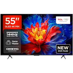 TCL 55P8K QLED 4K HDR Ultra HD 55 QLED TV with Google TV Technology (Dolby Vision and Atmos, Motion Clarity Pro 144Hz, FreeSync, Onkyo 2.1 Audio, Google Assistant Compatible)