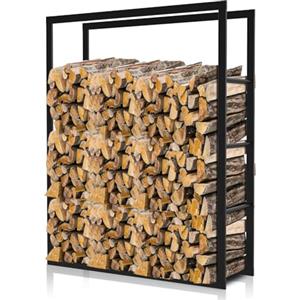 Ikodm Scaffale per legna da ardere per interni ed esterni, in metallo, 80 x 25 x 100 cm, supporto impilabile in legno per camino e forno, supporto per legna da ardere, colore nero