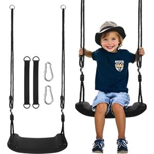 LIAILA Altalena da giardino per bambini, Altalena per bambini esterni e interni, con 2 corde di sospensione e 2 moschettoni, tavola in plastica antiscivolo, adatta a bambini di età superiore a 3 anni (Nero)