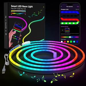 Prtoworior Striscia LED Smart Strip Music Sync Neon RGB fai da te con controllo app, per camera da letto, camera dei giochi, soggiorno, interni ed esterni, impermeabile, striscia da 2 m