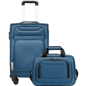 COOLIFE Valigia Trolley da Viaggio, 4 Ruote, Bagaglio a Mano con Serratura TSA, Borsa a Tracolla (Blu + Argento, 58cm)