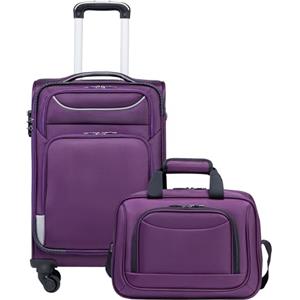 COOLIFE Valigia Trolley da Viaggio, 4 Ruote, Bagaglio a Mano con Serratura TSA, Borsa a Tracolla (Viola+Argento, 58cm)