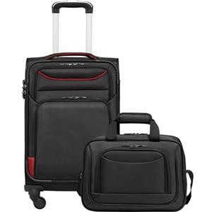 COOLIFE Valigia Trolley da Viaggio, 4 Ruote, Bagaglio a Mano con Serratura TSA, Borsa a Tracolla (Nero+Rosso, 58cm)