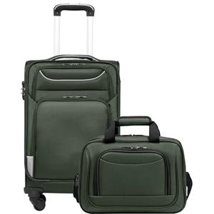 COOLIFE Valigia Trolley da Viaggio, 4 Ruote, Bagaglio a Mano con Serratura TSA, Borsa a Tracolla (Verde scuro, 58cm)