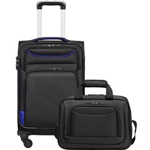 COOLIFE Valigia Trolley da Viaggio, 4 Ruote, Bagaglio a Mano con Serratura TSA, Borsa a Tracolla (Nero+Blu, 58cm)