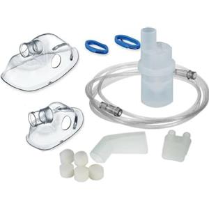 CURA FARMA CuraNeb - Kit Ricambio Universale per Aerosol a Pistone con Ampolla, Mascherina Adulti e Bambini, Tubo, Forcella, Boccheruola Compatibile con Nebula Aerosol Microlife, Dispositivo Medico CE