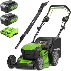Greenworks 2x24V Tagliaerba Semovente a Batteria, Ampiezza di taglio 46cm, CON Due Batterie 4Ah e Caricabatterie Doppio GD24X2LM46SPK4X + Greenworks Tools lama di ricambio da 46 cm