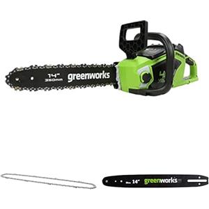 Greenworks Motosega a Batteria con Motore Brushless, Lunghezza Barra 14-Pollice (35 cm), SENZA Batteria 40V e Caricabatterie + Greenworks 35cm Catena+ Greenworks 35cm Barra