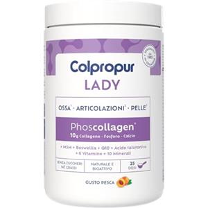 Colpropur Lady Gusto Pesca - Collagene Idrolizzato in Polvere da Bere - Peptidi di Collagene, Integratore per Ossa, Pelle e Articolazioni - 340g
