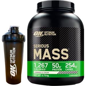 Optimum Nutrition Serious Mass Proteine Whey in Polvere per la Massa Muscolare con Vitamine Creatina Glutammina Gusto Biscotti e Panna 2,73kg 8 Porzioni + Shaker