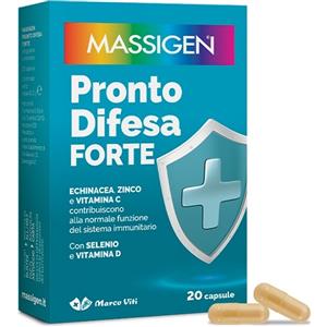 MASSIGEN Pronto Difesa FORTE - Integratore Immunitario con Echinacea, Zinco, Vitamina C e D - 20 Capsule