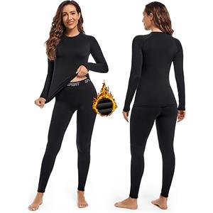 Hyeek Intimo Termico Donna Invernale, Attivo Caldo Manica Lunga Maglia Termica e pantaloni - Completo Tuta Termica Funzionale Set Termico Donna per Sci Ciclismo Corsa Allenamento (1.Nero, M)
