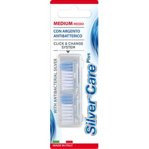 Silver Care Spazzolino Medio Ricambi 2 Pezzi - Ricarica Antibatterica con Setole a Microrilievi per Pulizia Efficace e Protezione delle Gengive