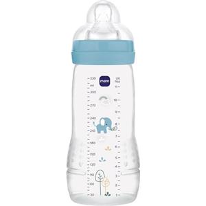 MAM Biberon Easy Active Baby Bottle 330 ml, Biberon MAM per bambini attivi ergonomico e pratico, Accessori neonato 4+ mesi per l'allattamento con tettarella misura 3 piatta e simmetrica, Azzurro