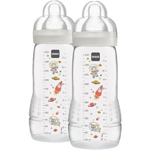 MAM Biberon Easy Active Baby Bottle 330 ml, Kit da 2 per bambini attivi ergonomici e pratici, Accessori neonato 4+ mesi allattamento con tettarella misura 3, Neutro, Versione attuale