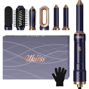UKLISS Spazzola Asciugacapelli & Airstyler 6 in 1, Phon Capelli con Hair Dryer, Airflow Arricciacapelli Automatico, Thermal Brush, Spazzola Lisciante, Spazzola ad Aria Calda, Regali Set per Donne - Blu
