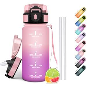 HoneyHolly Borraccia 500Ml, Senza BPA & A Prova di Perdita, Borracce con Cannuccia, Reutilizables, Water Bottle Scuola Elementare, Borraccia Motivazionale per Scuola, Palestra, Ufficio, Running