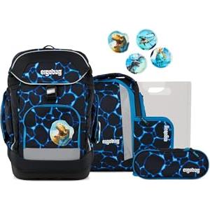 ergobag maxi set Set di 6 pezzi, zaino scolastico, cartella ergonomica, ideale per bambini grandi a partire dalla prima elementare Bearassic Garden - Azzurro