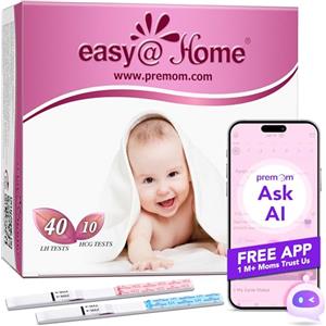 Easy@Home 40 Test Ovulazione + 10 Test Gravidanza, Altamente Preciso e Affidabile -Alimentata da gratuita Italiana APP Premom(iOS & Android), 40 LH+10 HCG
