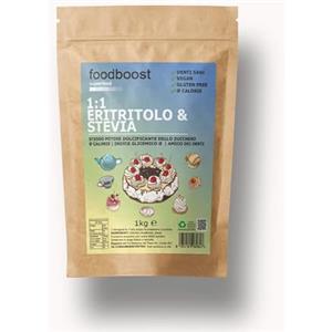 foodboost Eritritolo e Stevia 1:1 Dolcificante 1 kg Zero Calorie | Dolce come lo zucchero 1:1, Senza zuccheri, Indice glicemico 0, Senza glutine, Per dolci e bevande