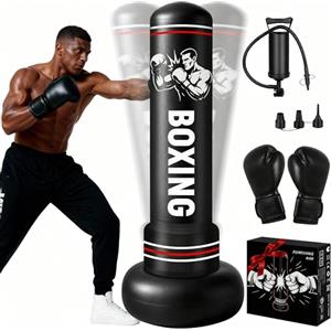 Qoosea Sacco da Boxe per Adulti, 190 cm Stabile Pungiball Adulti Gonfiabile con Guantoni da Boxe, Sacchi da Boxe Gonfiabile per Pratica di Taekwondo Muay Thai Karate MMA Fitness