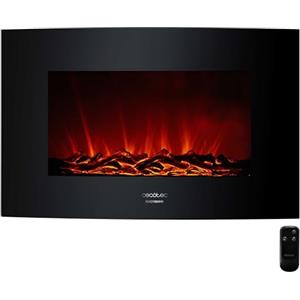 Cecotec Camino Elettrico Decorativo 35" con Telecomando Ready Warm 3510 Curved Flames. Massima Potenza 2000W, 2 Intensità, Pannello Curvo Cristallo Temperato, Fiamma Regolabile, Timer