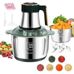 QIAKEFE Tritatutto elettrico 5L, con ciotola in acciaio inox 500 W, frullatore tritatutto multifunzione per verdure, 5 livelli di velocità tritacibi, 6 lame rimovibili per carne, verdure e frutta (tipo A)