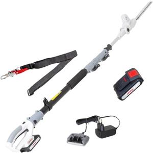 Ikra Taglia siepe senza fili 20 V, lama da 40 cm, batteria al litio 2,0 Ah + caricatore 20 V, asta telescopica fino a 4 m