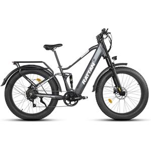 Rattan Pathfinder PRO Bicicletta Elettrica da 26 Fat Tire per Adulti, 48V 18Ah, Autonomia Fino a 120km, Freni e Sospensioni Idrauliche, 7 Velocità (Pathfinder-PRO, Grigio)