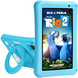 BISAIKASOW Tablet Bambini 7 Pollici, Android 13, 8 GB RAM 64 GB ROM, Tablet Touch Octa-Core, Fotocamera HD 5 MP + 8 MP, Controllo Parentale, Custodia in Silicone Antishock per Bambini (Blu)