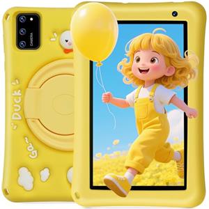 BISAIKASOW Tablet Bambini 7 Pollici, Android 13, 8 GB RAM 64 GB ROM, Tablet Touch Octa-Core, Fotocamera HD 5 MP + 8 MP, Controllo Parentale, Custodia in Silicone Antishock per Bambini (Giallo)