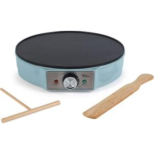 Giles & Posner Crepe Maker - Piastra Elettrica per Pancake, Antiaderente, Grande Piastra da 30 cm (12"), Temperatura Regolabile, Stendi Pastella & Spatola, 1000W, Blu
