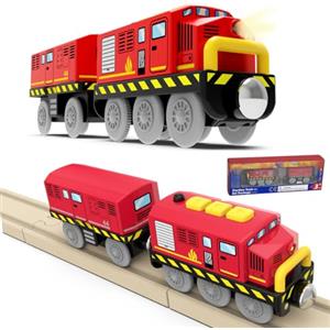 Cylora Trenino Elettrico per Bambini, Locomotiva con Suono e Luce a Batteria, Trazione Magnetica Forte, Treno Giocattolo, Compatibile con Thomas, Brio, Regalo per Bambini dai 3 Anni in Su, Rosso