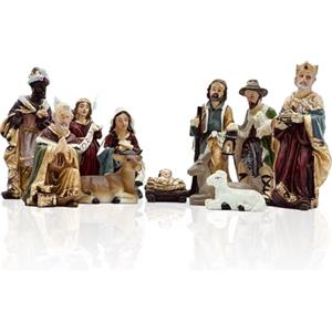 Gesar art in progress Gesar Presepe Completo 11 Pezzi - Personaggi Presepe 9 cm, Statuine Presepe in Resina Dipinta a Mano - Natività Tradizionale, Decorazione Natalizia e Idea Regalo
