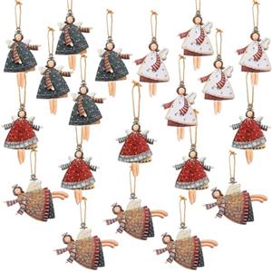 Rainway 20 Pezzi di Ghirlande Natalizie, 4 * 6 cm Piccoli Aggettivi Angelici per Albero di Natale, Ghirlande Natalizie in Legno, Aggettivi Angelici per Albero di Natale, Aggettivi Natalizi per Capodanno
