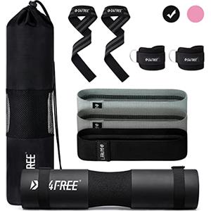 G4Free Set di 9 cuscinetti per bilanciere per squat, spinte dell'anca, affondi, leg day, barre olimpiche standard con 2 cinghie di sicurezza per la caviglia da palestra, 3 fasce di resistenza per