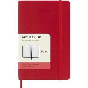 Moleskine Daily Planner, Agenda Giornaliera 2026 12 Mesi, Con Copertina Morbida e Chiusura Elastica, Formato Pocket 9 x 14 cm, Colore Rosso