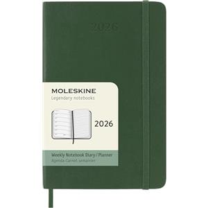 Moleskine Weekly Planner, Agenda Settimanale 2026 12 Mesi Con Spazio Per Note, Con Copertina Morbida e Chiusura Elastica, Formato Pocket 9 x 14 cm, Colore Verde Mirto